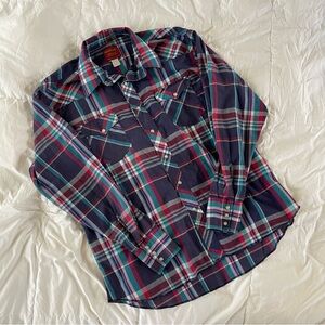 Rustler Western Plaid Pearl Snap Long Sleeve Button Down XL Long Tails